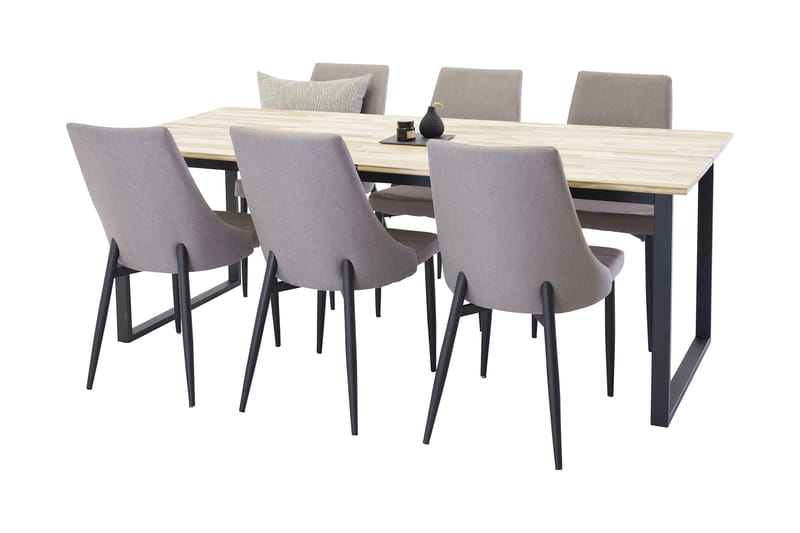 Ezra Spisegruppe 200 cm med 6 Ludde Stoler - Tre/Svart/Grå - Møbler - Bord - Spisegrupper
