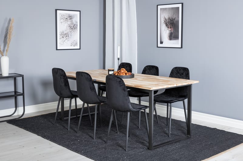 Ezra Spisegruppe inkl. 6 Ypas Stoler - Tre/Svart - Møbler - Bord - Spisegrupper