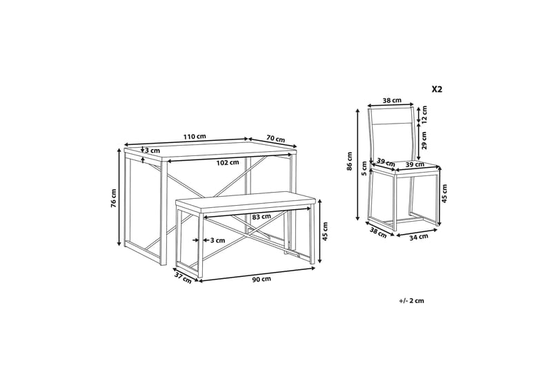 Flixton Spisegruppe 110 cm Inkl. 2 stoler + benk - Lysebrun/Svart - Spisegrupper