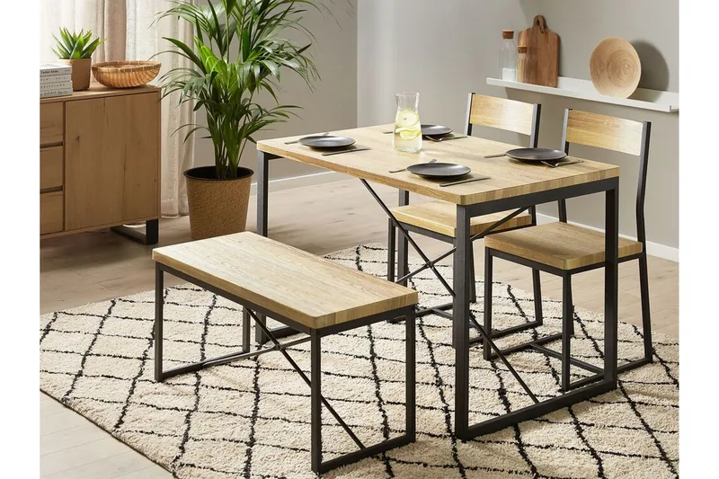 Flixton Spisegruppe 110 cm Inkl. 2 stoler + benk - Lysebrun/Svart - Møbler - Bord - Spisegrupper