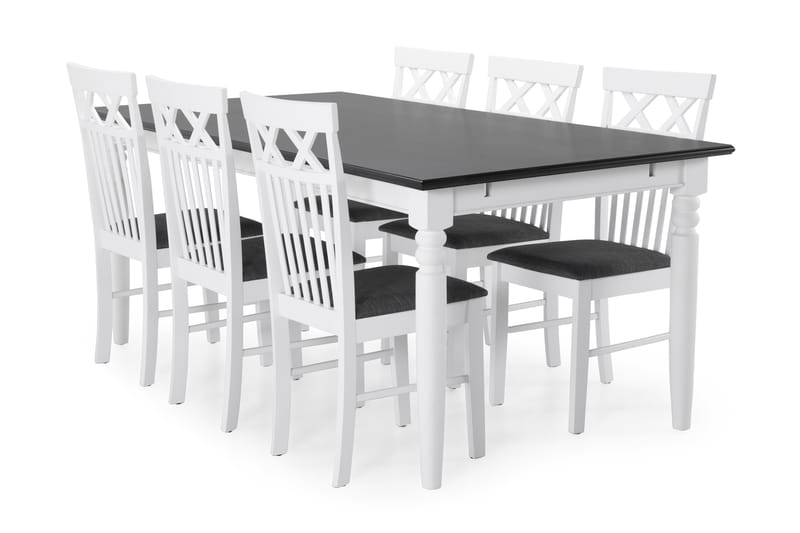 Hampton Spisebord med 6 Rebecka stoler - Hvit/Svart - Spisegrupper