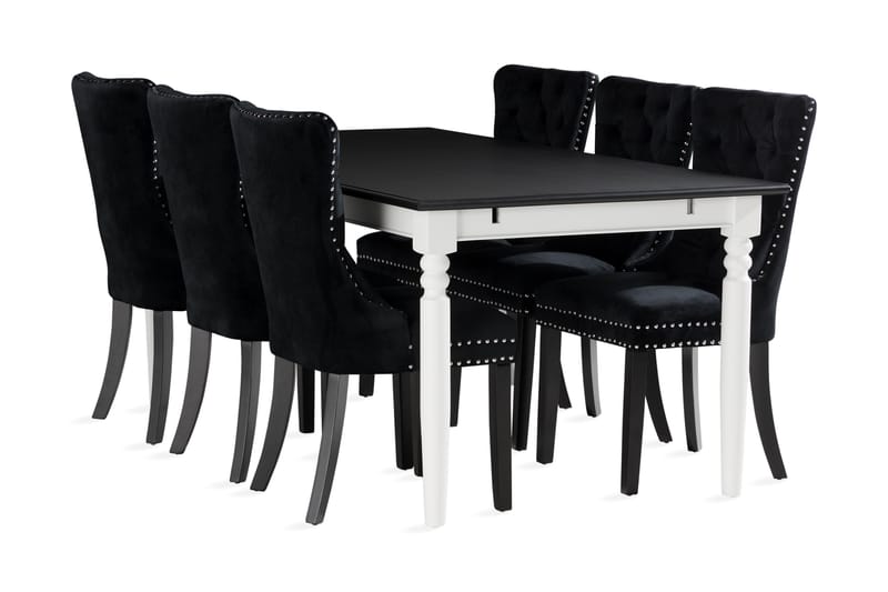 Hampton Spisegruppe 190 cm inkl 6 Bergviken Stoler Fløyel - Hvit/Svart - Møbler - Bord - Spisegrupper