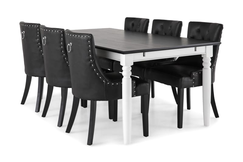 Hampton Spisegruppe 190 cm Mahognifiner med 6 Tuva Stoler - Hvit/Svart - Møbler - Bord - Spisegrupper