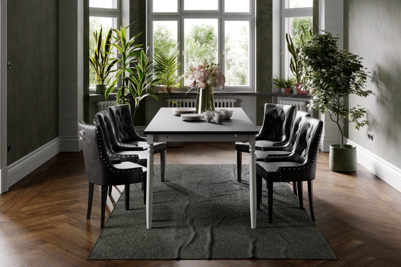 Hampton Spisegruppe 190 cm Mahognifiner med 6 Tuva Stoler - Hvit/Svart - Møbler - Bord - Spisegrupper