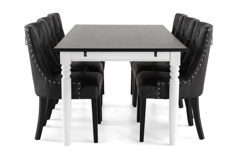 Hampton Spisegruppe 190 cm Mahognifiner med 6 Tuva Stoler - Hvit/Svart - Møbler - Bord - Spisegrupper