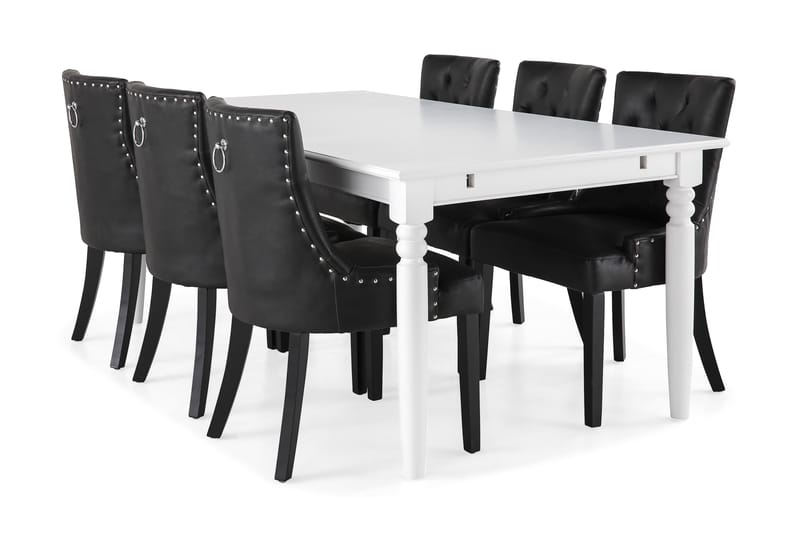 Hampton Spisegruppe 190 cm med 6 Tuva Stoler - Hvit/Svart - Møbler - Bord - Spisegrupper