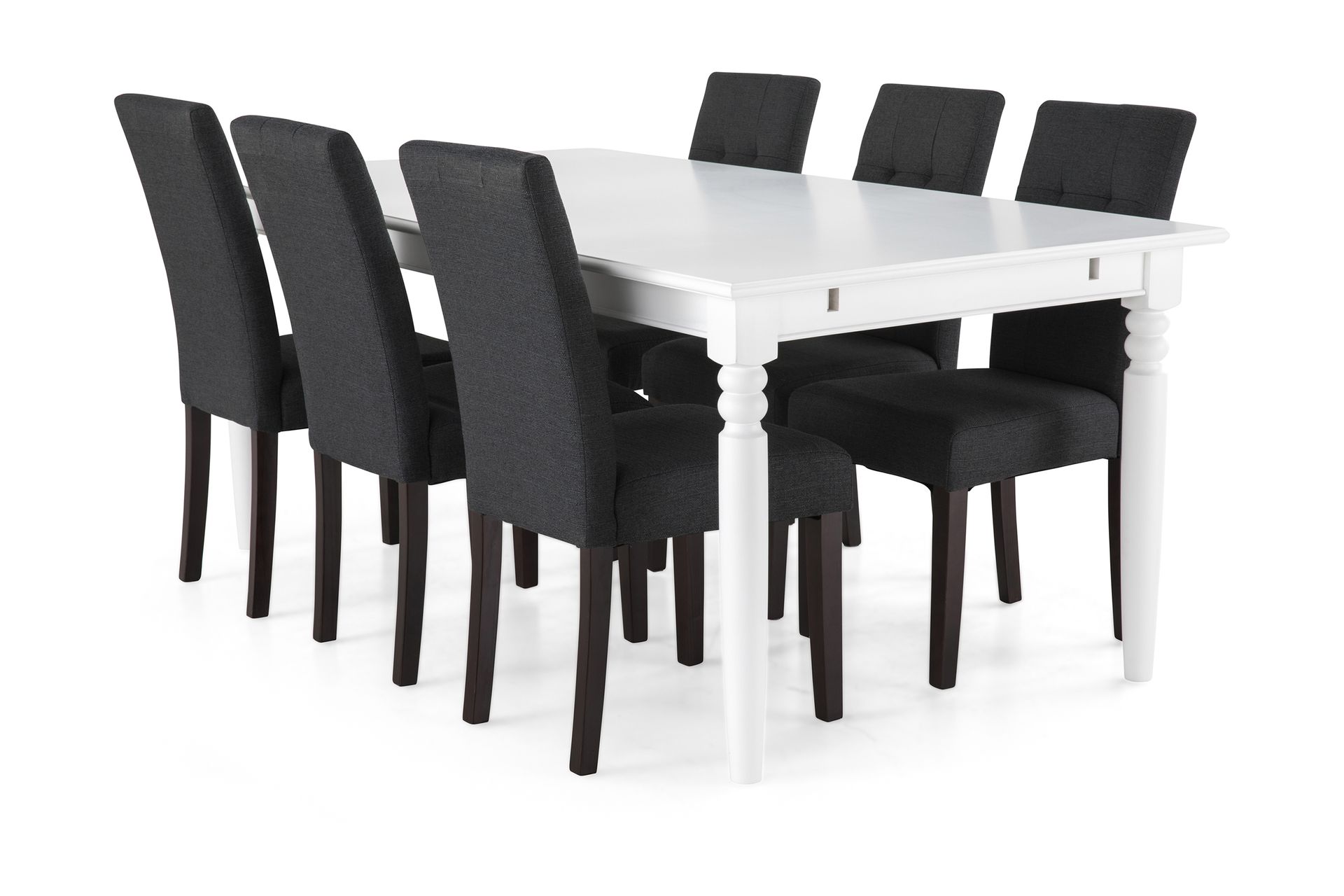 Hampton Spisegruppe 190 cm med 6 Viktor Stoler - Hvit/Mørkegrå/Mørkebrun - Møbler - Bord - Spisegrupper