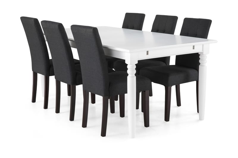 Hampton Spisegruppe 190 cm med 6 Viktor Stoler - Hvit/Mørkegrå/Mørkebrun - Møbler - Bord - Spisegrupper