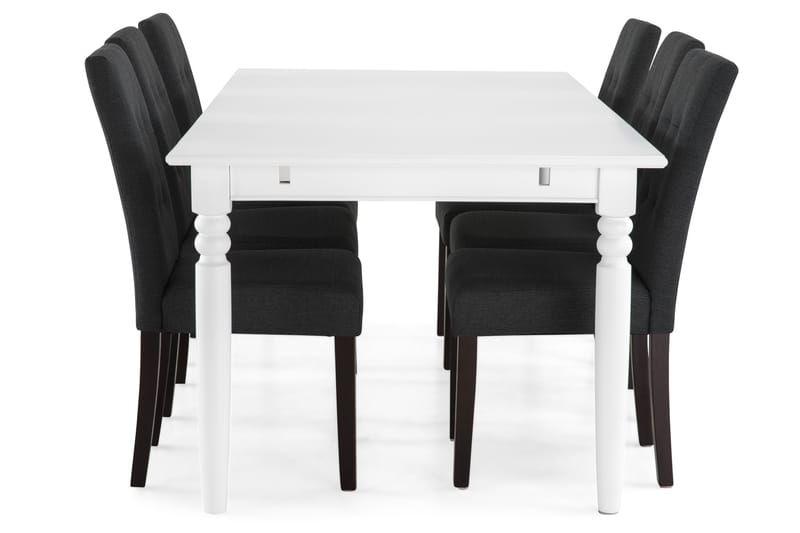 Hampton Spisegruppe 190 cm med 6 Viktor Stoler - Hvit/Mørkegrå/Mørkebrun - Møbler - Bord - Spisegrupper