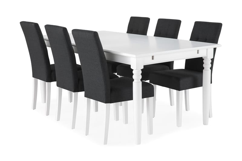 Hampton Spisegruppe 190 cm med 6 Viktor Stoler - Hvit/Mörkegrå - Møbler - Bord - Spisegrupper