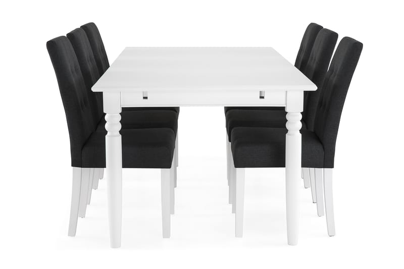 Hampton Spisegruppe 190 cm med 6 Viktor Stoler - Hvit/Mörkegrå - Møbler - Bord - Spisegrupper