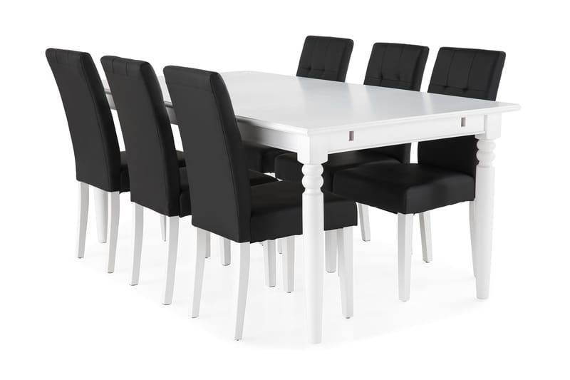Hampton Spisegruppe 190 cm med 6 Viktor Stoler - Hvit/Svart - Møbler - Bord - Spisegrupper