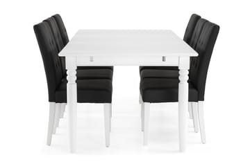 Hampton Spisegruppe 190 cm med 6 Viktor Stoler - Hvit/Svart - Møbler - Bord - Spisegrupper