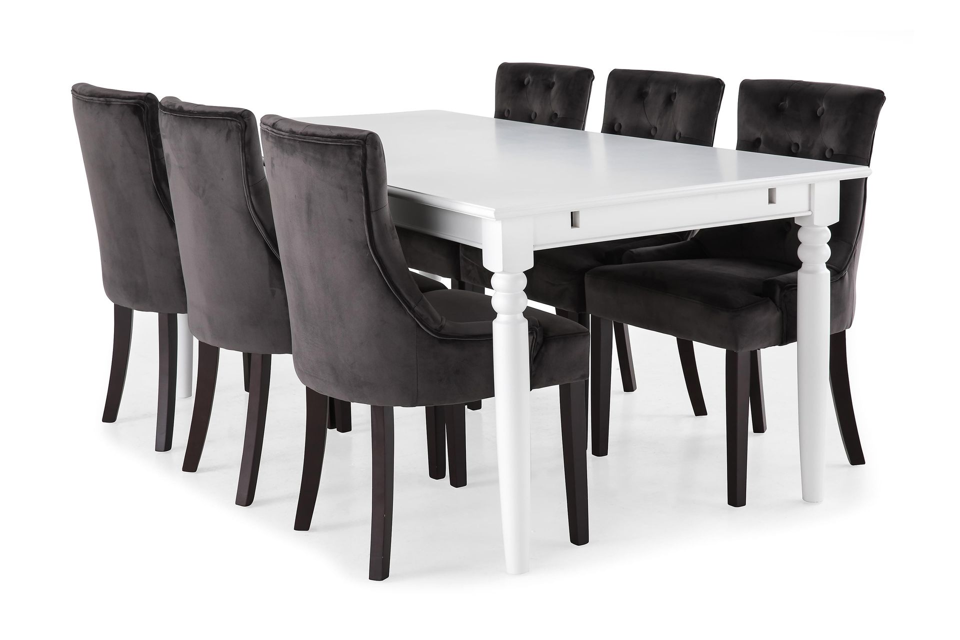 Hampton Spisegruppe 190 cm med 6 Viktoria Lenestol - Hvit/Grå Sammet - Møbler - Bord - Spisegrupper