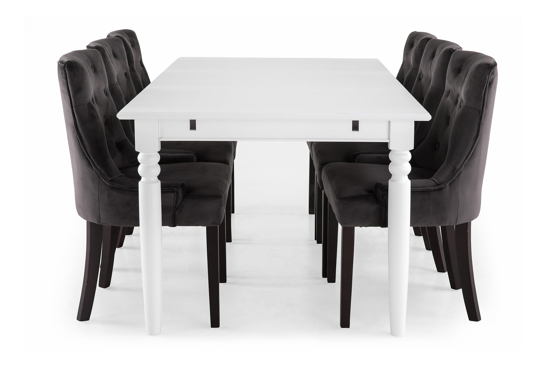 Hampton Spisegruppe 190 cm med 6 Viktoria Lenestol - Hvit/Grå Sammet - Møbler - Bord - Spisegrupper
