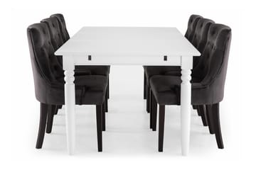 Hampton Spisegruppe 190 cm med 6 Viktoria Lenestol - Hvit/Grå Sammet - Møbler - Bord - Spisegrupper