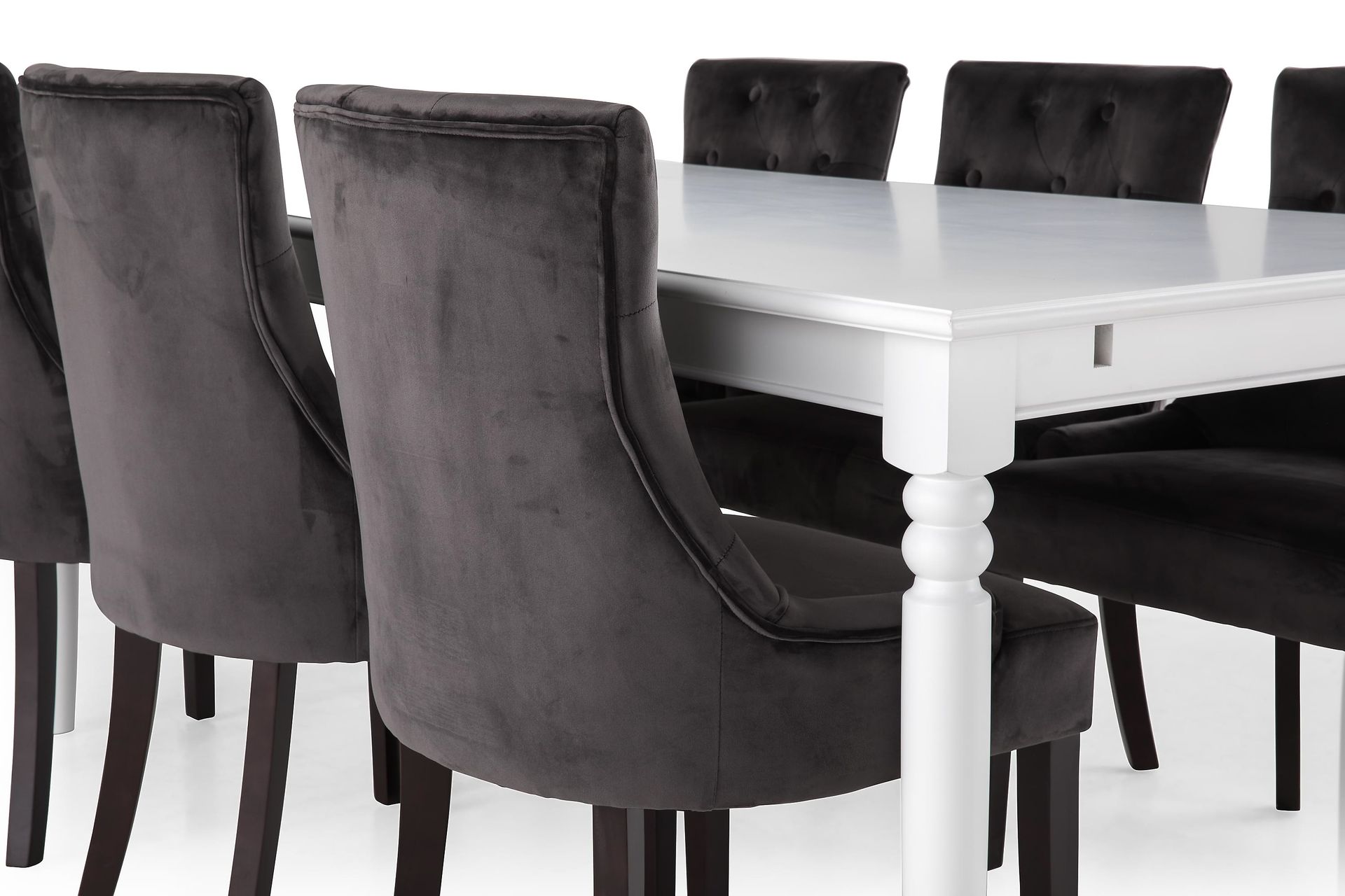 Hampton Spisegruppe 190 cm med 6 Viktoria Lenestol - Hvit/Grå Sammet - Møbler - Bord - Spisegrupper