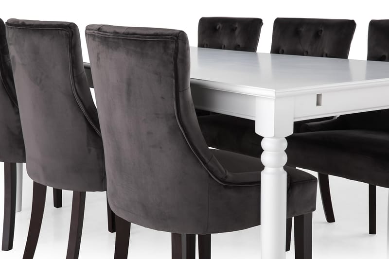 Hampton Spisegruppe 190 cm med 6 Viktoria Lenestol - Hvit/Grå Sammet - Møbler - Bord - Spisegrupper