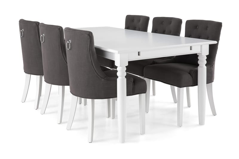 Hampton Spisegruppe 190 cm med 6 Viktoria Lenestol - Hvit/Grå - Møbler - Bord - Spisegrupper