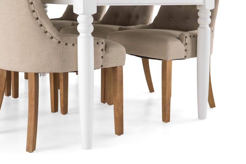 Hampton Spisegruppe 190 cm med 6 Viktoria Stoler - Hvit/Beige/Vintage - Møbler - Bord - Spisegrupper