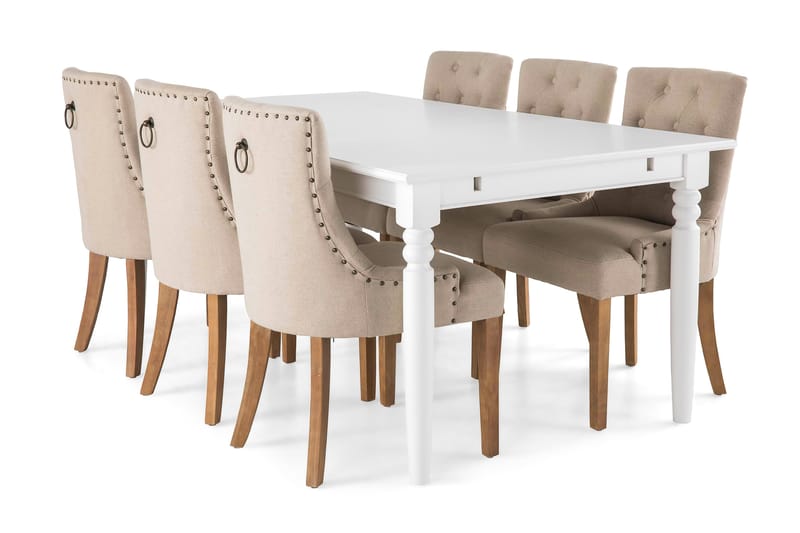 Hampton Spisegruppe 190 cm med 6 Viktoria Stoler - Hvit/Beige/Vintage - Møbler - Bord - Spisegrupper