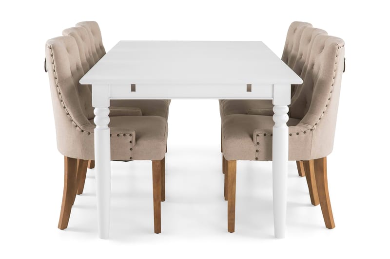 Hampton Spisegruppe 190 cm med 6 Viktoria Stoler - Hvit/Beige/Vintage - Møbler - Bord - Spisegrupper