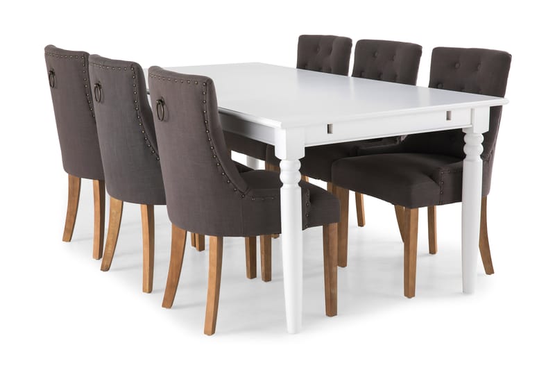 Hampton Spisegruppe 190 cm med 6 Viktoria Stoler - Hvit/Grå/Vintage - Møbler - Bord - Spisegrupper
