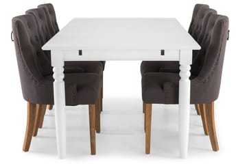 Hampton Spisegruppe 190 cm med 6 Viktoria Stoler - Hvit/Grå/Vintage - Møbler - Bord - Spisegrupper