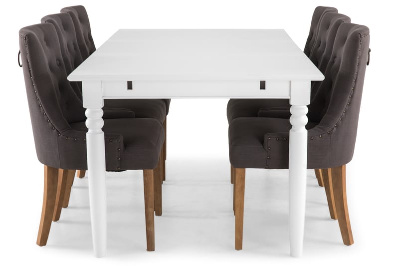Hampton Spisegruppe 190 cm med 6 Viktoria Stoler - Hvit/Grå/Vintage - Møbler - Bord - Spisegrupper
