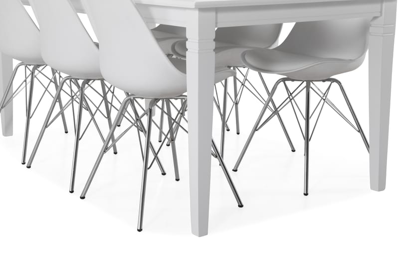 Hartford Spisebord med 6 Shell stoler - Hvit/Krom - Spisegrupper