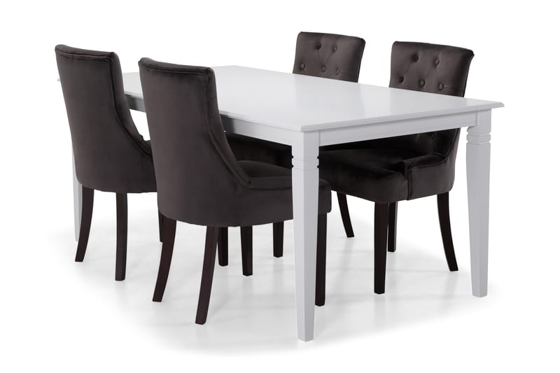 Hartford Spisebord med 6 Viktoria Lenestol - Hvit/Mørkegrå/Fløyel - Spisegrupper