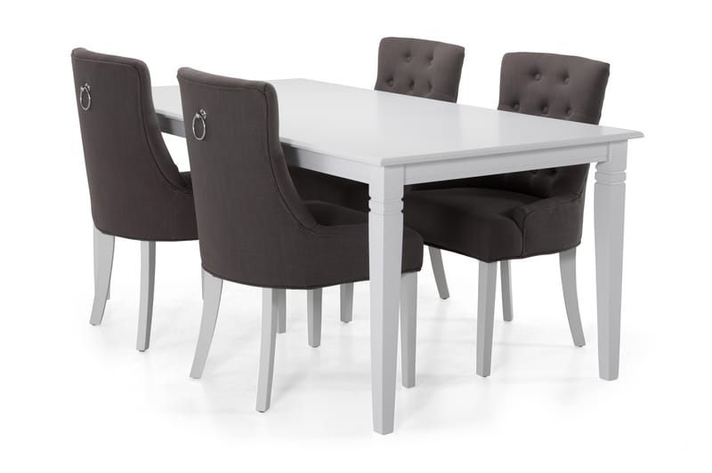 Hartford Spisebord med 6 Viktoria stoler - Hvit/Mørkgrå - Spisegrupper