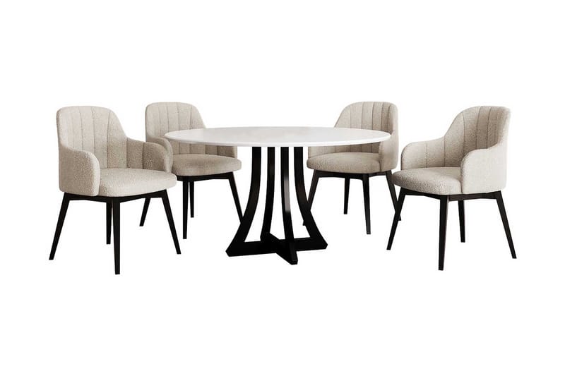 Hollan Spisegruppe Rund Beige|Hvit|Svart - Møbler - Bord - Spisegrupper