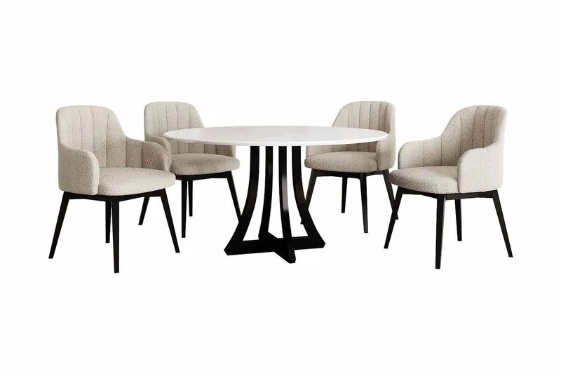Hollan Spisegruppe Rund Beige|Hvit|Svart, undefined
