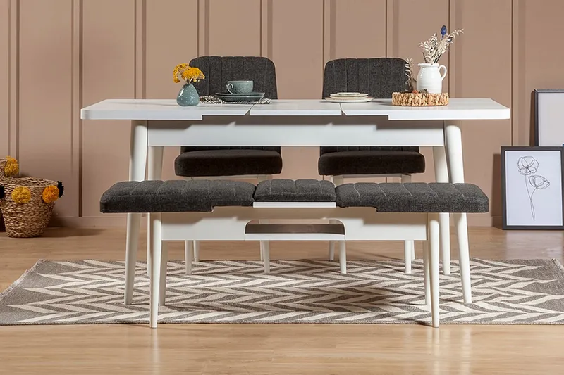 Idehult Spisegruppe 4 deler 75 cm, Hvit / Antrasitt