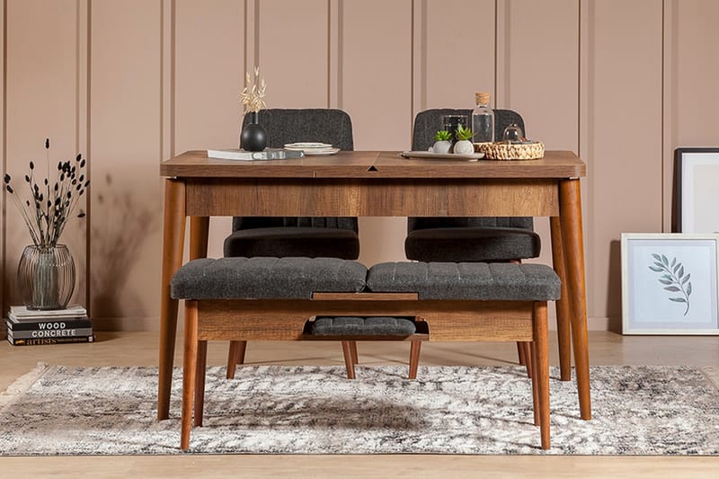 Idehult Spisegruppe 4 deler 75 cm - Valnøtt / Antrasitt - Møbler - Bord - Spisegrupper