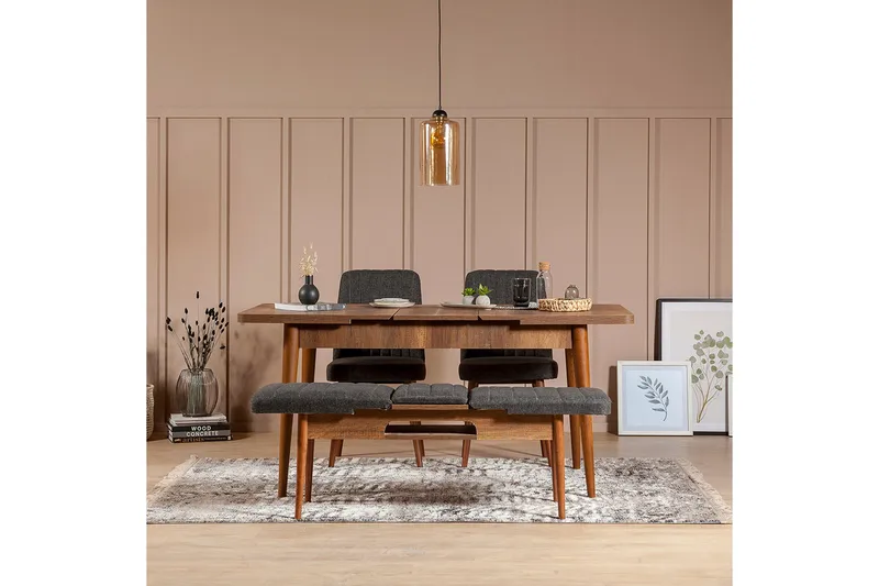 Idehult Spisegruppe 4 deler 75 cm - Valnøtt / Antrasitt - Møbler - Bord - Spisegrupper