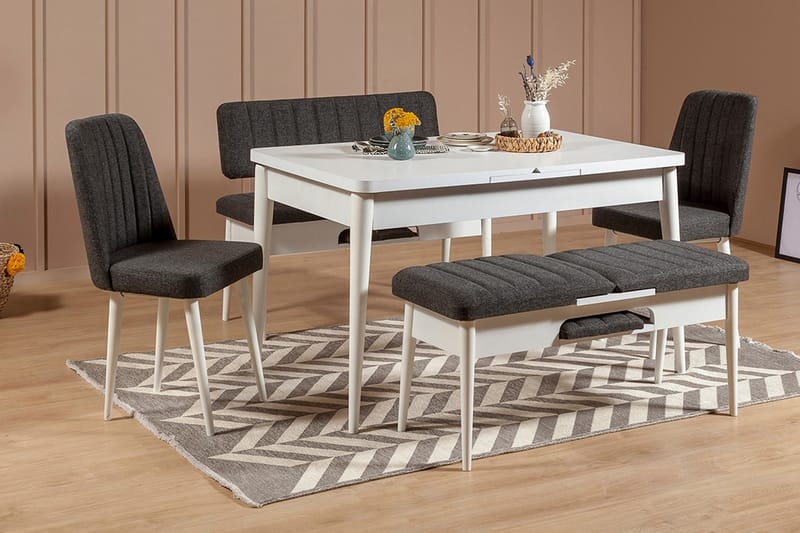 Idehult Spisegruppe 5 deler 75 cm - Hvit / Antrasitt - Møbler - Bord - Spisegrupper