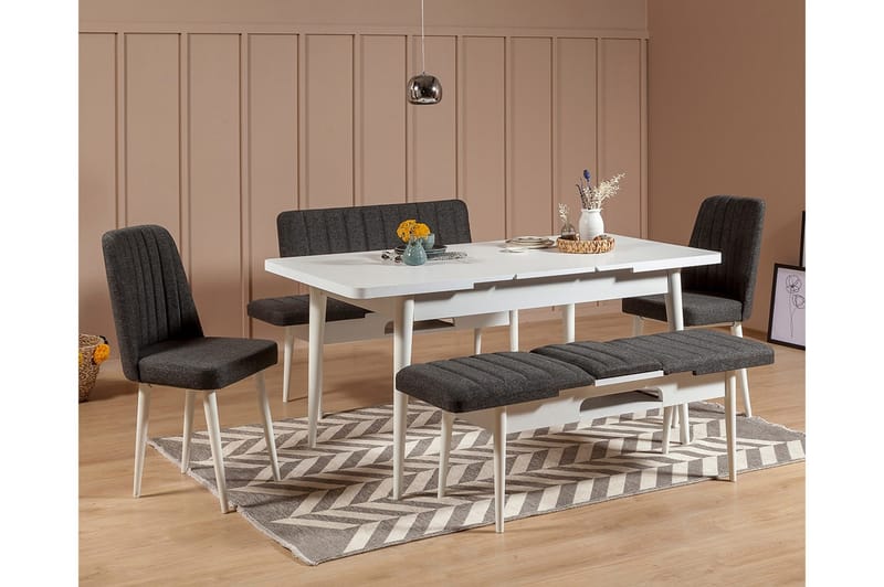 Idehult Spisegruppe 5 deler 75 cm - Hvit / Antrasitt - Møbler - Bord - Spisegrupper