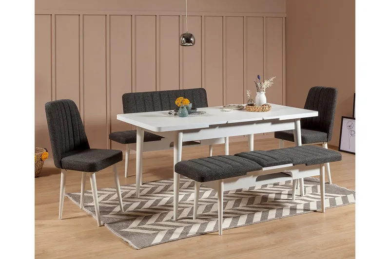 Idehult Spisegruppe 5 deler 75 cm - Hvit / Antrasitt - Møbler - Bord - Spisegrupper