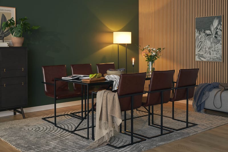 Indy Spisebord 180 cm med 6 Melbana Spisestoler - Svart - Møbler - Bord - Spisegrupper