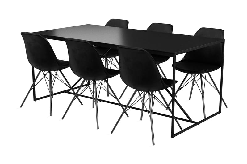 Indy Spisebord 180 cm Med 6 Shell Spisestoler Fløyel - Møbler - Bord - Spisegrupper