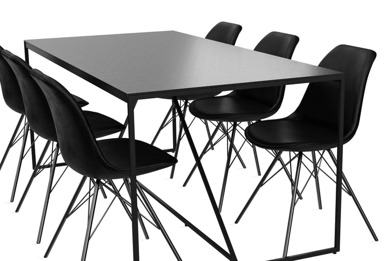 Indy Spisebord 180 cm Med 6 Shell Spisestoler Fløyel - Møbler - Bord - Spisegrupper