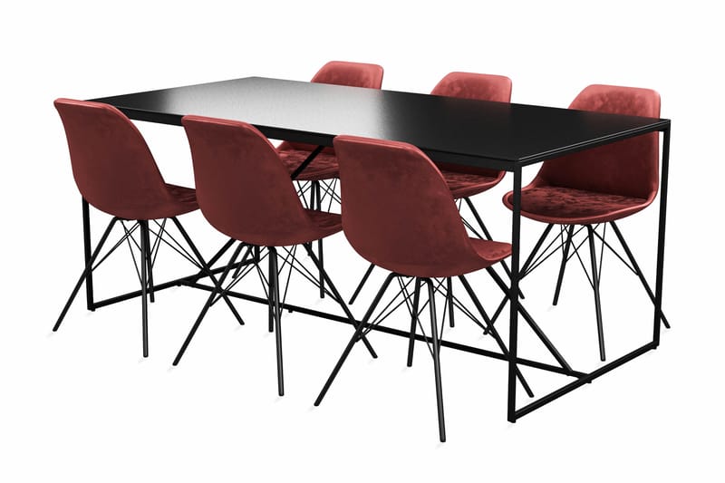 Indy Spisebord 180 cm Med 6 Shell Spisestoler Fløyel - Møbler - Bord - Spisegrupper