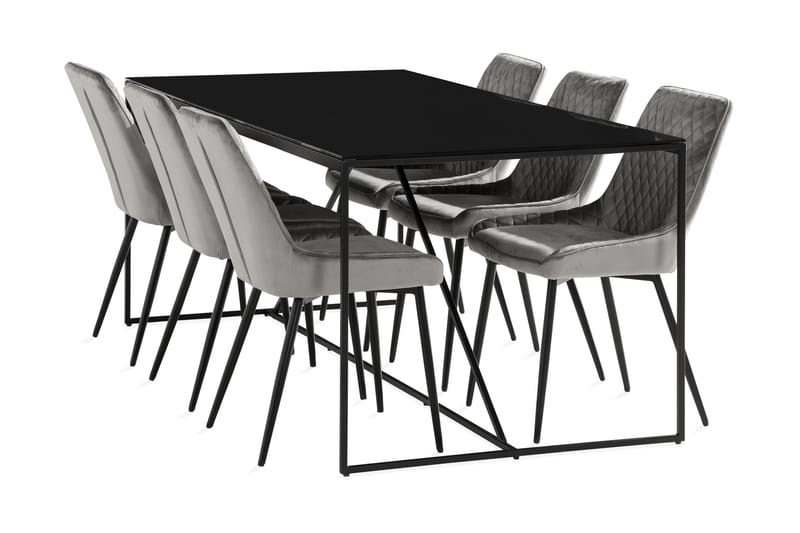 Indy Spisegruppe 180 cm inkl. 6 Hennebyn Stoler - Grå/Svart - Møbler - Bord - Spisegrupper