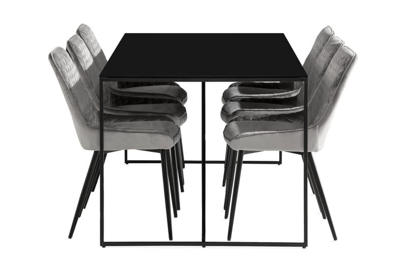 Indy Spisegruppe 180 cm inkl. 6 Hennebyn Stoler - Grå/Svart - Møbler - Bord - Spisegrupper