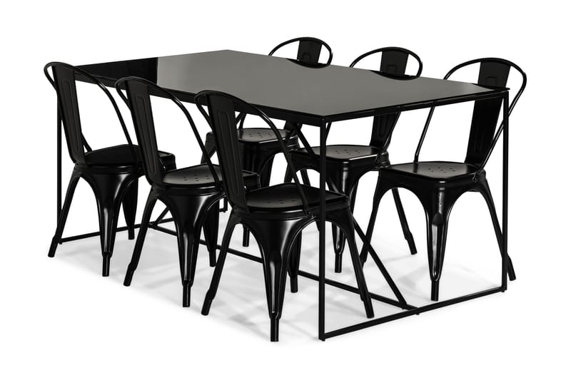 Indy Spisegruppe med 6 Amparo Stoler - Glass/Metall/Svart - Møbler - Bord - Spisegrupper