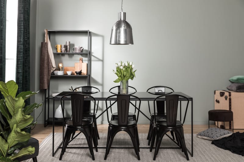 Indy Spisegruppe med 6 Amparo Stoler - Glass/Metall/Svart - Møbler - Bord - Spisegrupper