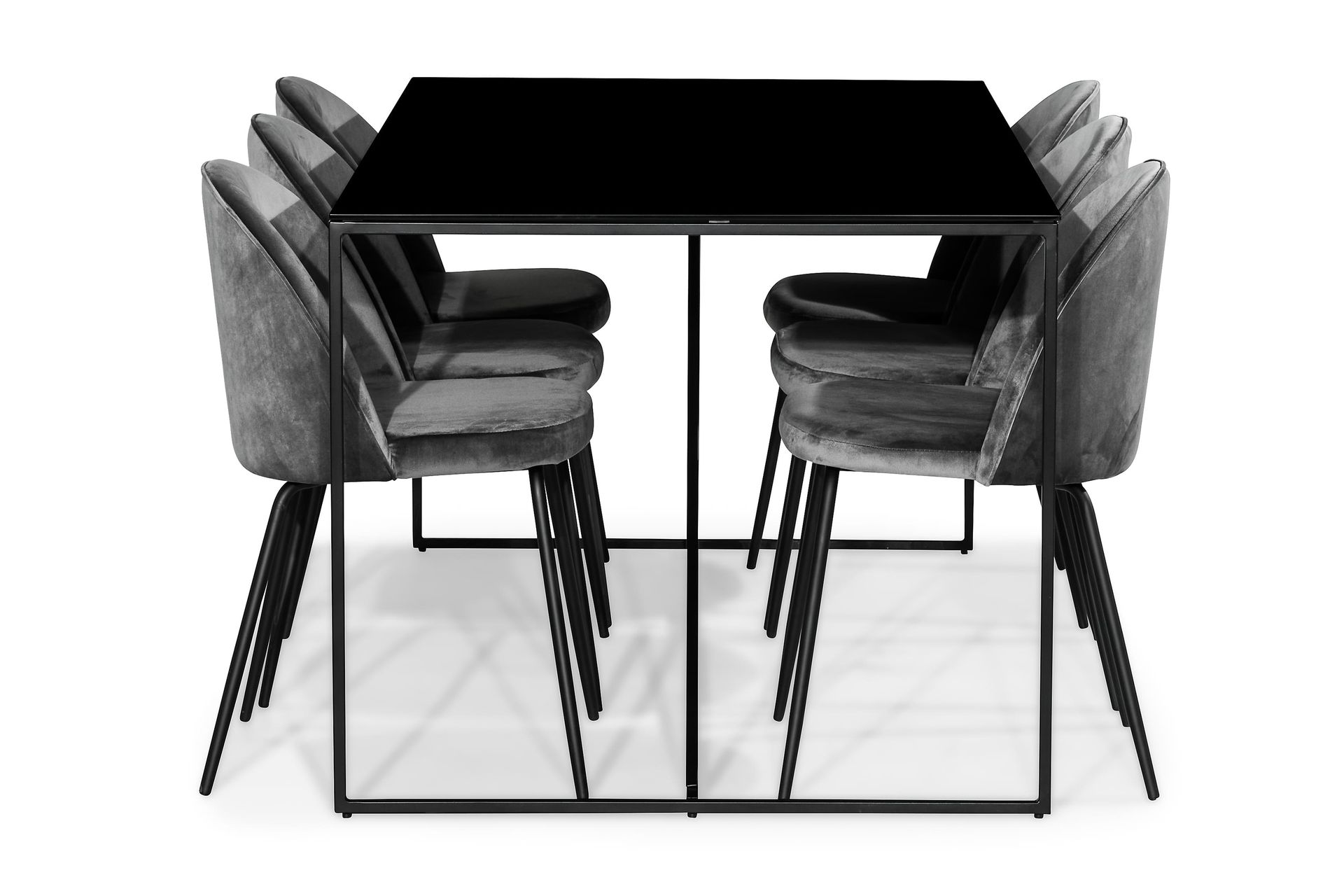 Indy Spisegruppe med 6 Felipe Stoler Fløyel - Glass/Metall/Grå/Svart - Møbler - Bord - Spisegrupper