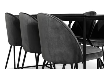 Indy Spisegruppe med 6 Felipe Stoler Fløyel - Glass/Metall/Grå/Svart - Møbler - Bord - Spisegrupper